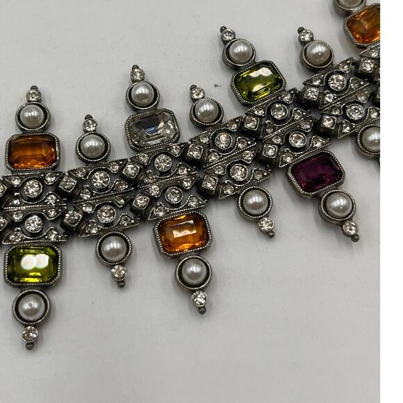 Ben-Amun Vntg Designer Multicolor Crystal White Pearl Art Deco Fringe Bracelet - Picture 10 of 12